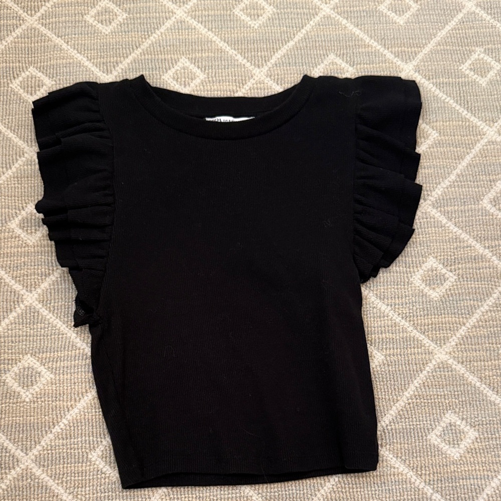 Zara Black Ruffle Sleeve Crop Top